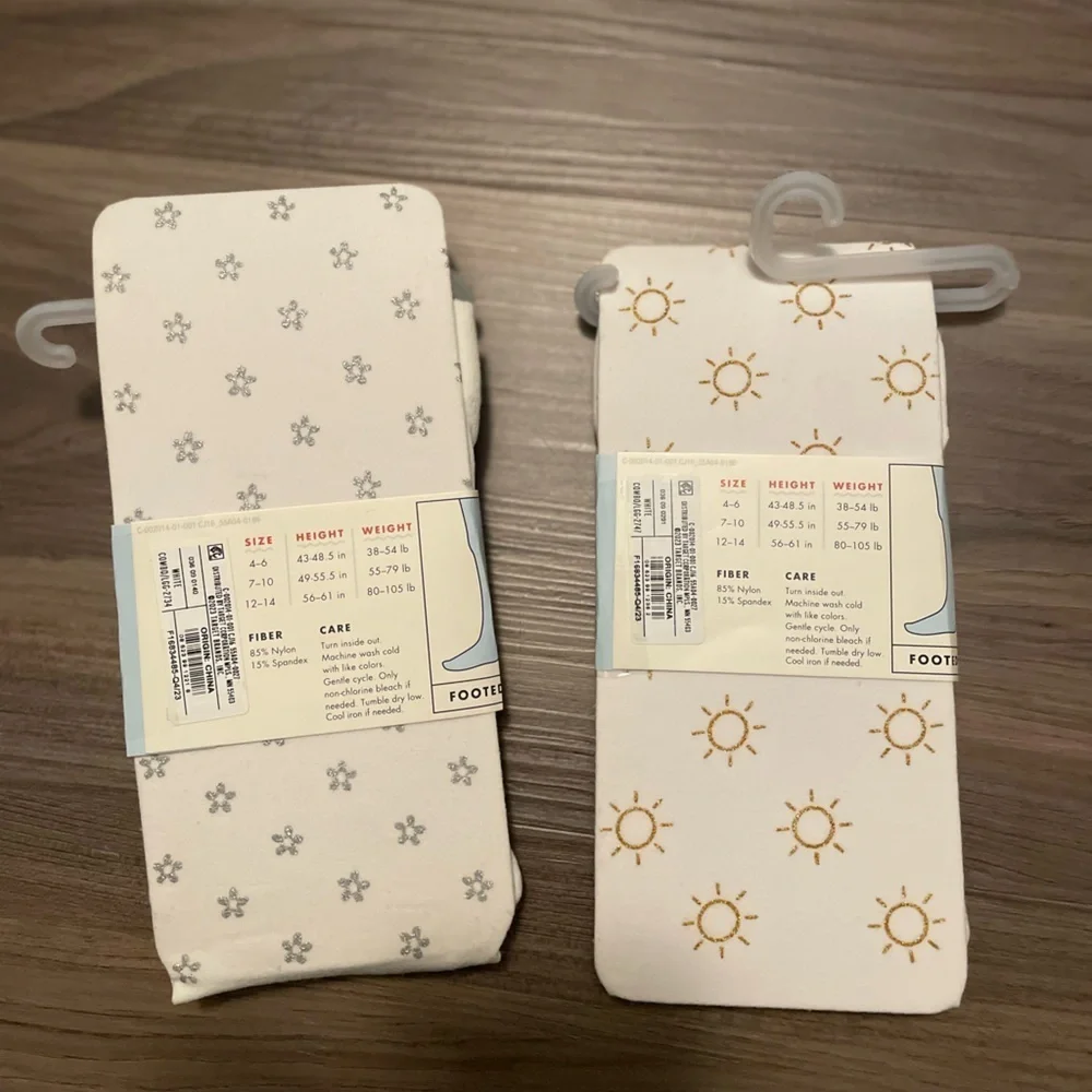 Cat & Jack White Tights Set with Sun and Snowflake Patterns size 4-6X-NWT